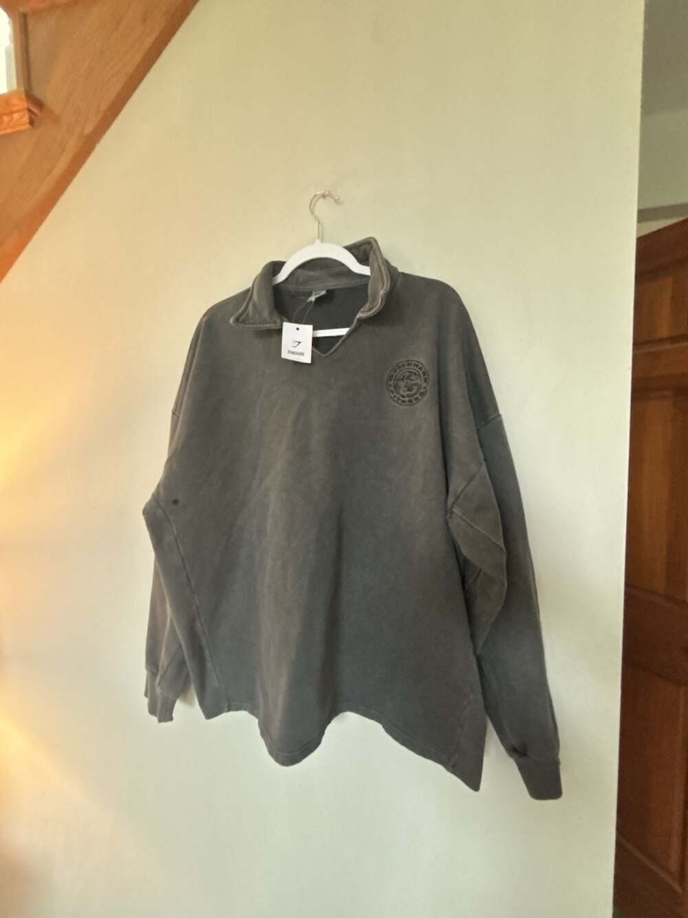 Gymshark Legacy Logo-Embroidered Cotton-Jersey Sweatshirt in Black/Pigment Dye